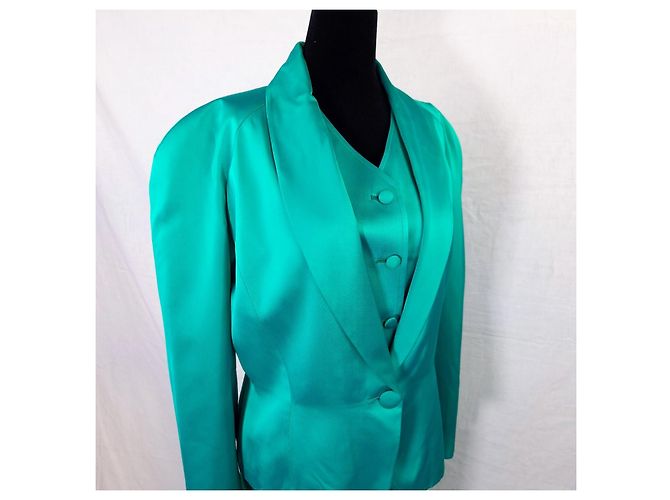 Yves Saint Laurent YSL tailleur verde da cerimonia con gilet 1988 - vista 12