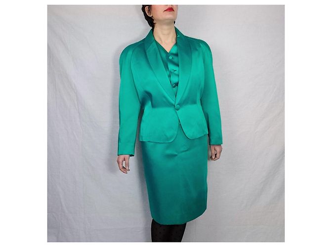 Yves Saint Laurent YSL tailleur verde da cerimonia con gilet 1988 - vista 3