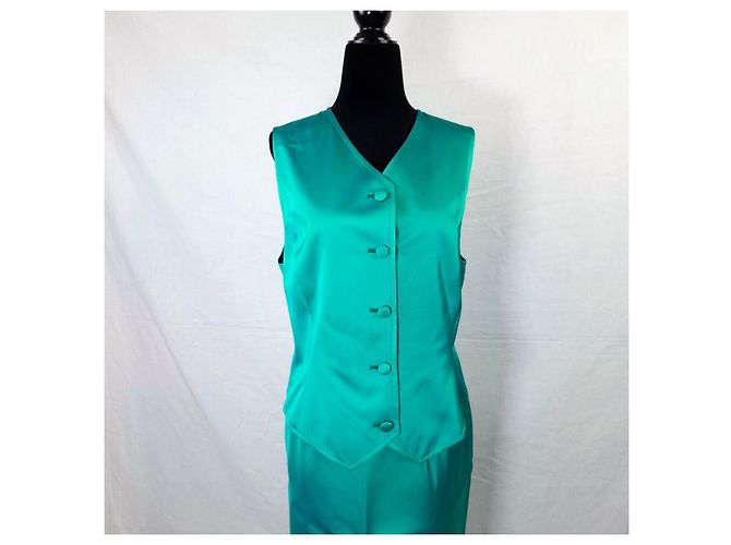 Yves Saint Laurent YSL tailleur verde da cerimonia con gilet 1988 - vista 5