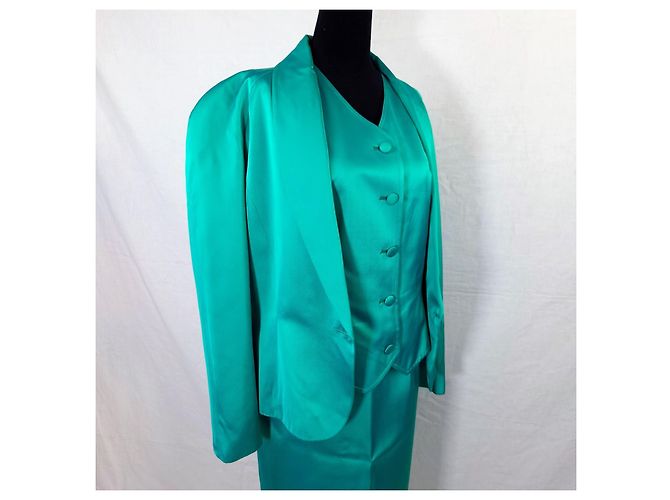Yves Saint Laurent YSL tailleur verde da cerimonia con gilet 1988 - vista 6