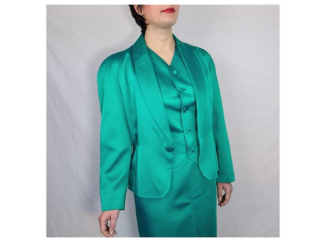 Yves Saint Laurent YSL tailleur verde da cerimonia con gilet 1988 - vista 8