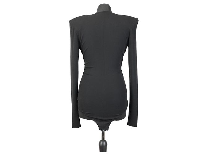 Alexandre Vauthier Schwarzer Jersey Bodysuit mit V-Ausschnitt und Ring - Ansicht 2