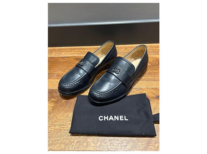 Chanel Navy Leder CC Slipper Marineblau - Ansicht 5