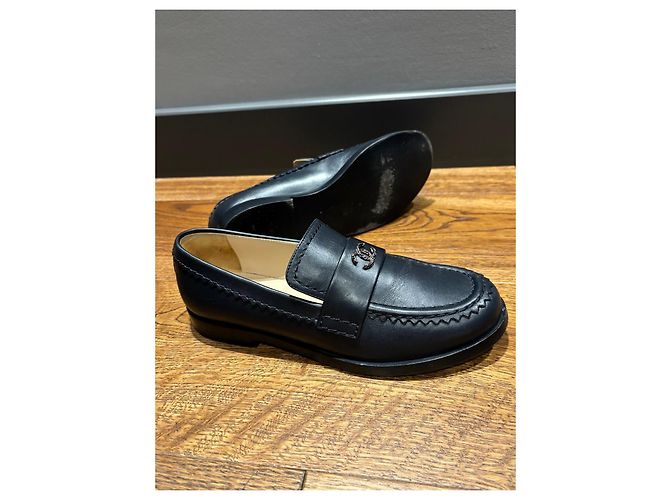 Chanel Navy Leder CC Slipper Marineblau - Ansicht 6