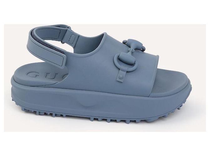 Sandales plateforme en caoutchouc Horsebit Gucci bleu marine - vue 3