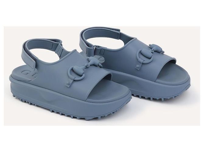 Sandales plateforme en caoutchouc Horsebit Gucci bleu marine - vue 4