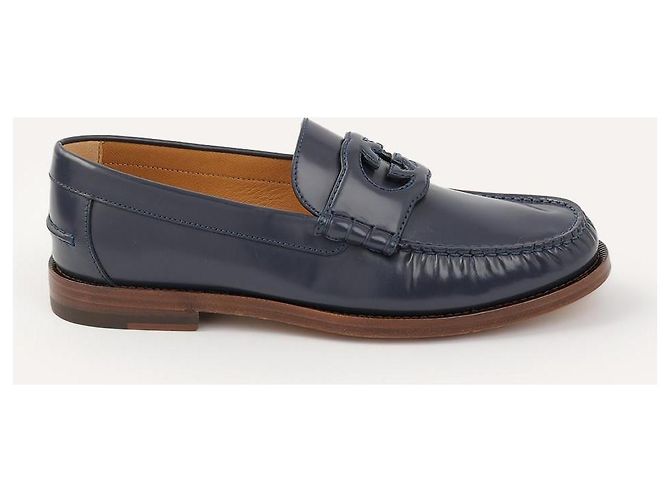 Mocassini Gucci Interlocking G in pelle blu navy - vista 3