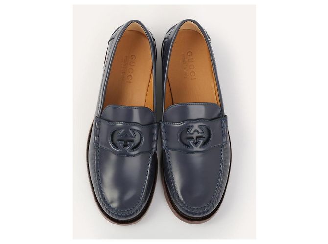 Mocassini Gucci Interlocking G in pelle blu navy - vista 4