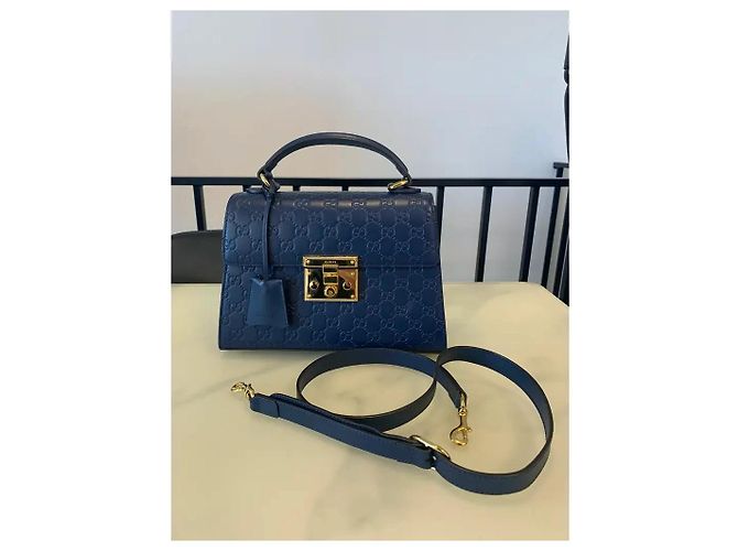 Borsa Gucci Padlock in pelle blu navy - vista 5