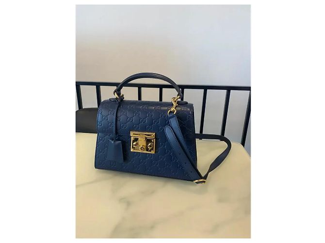 Borsa Gucci Padlock in pelle blu navy - vista 6