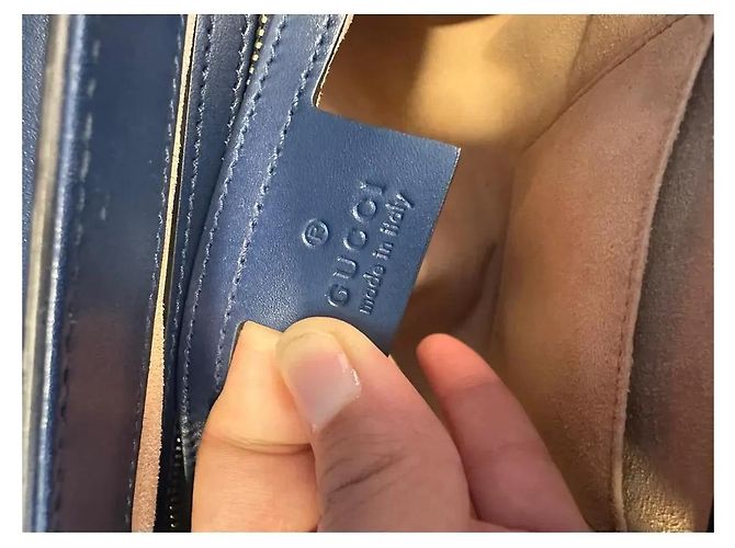 Borsa Gucci Padlock in pelle blu navy - vista 8