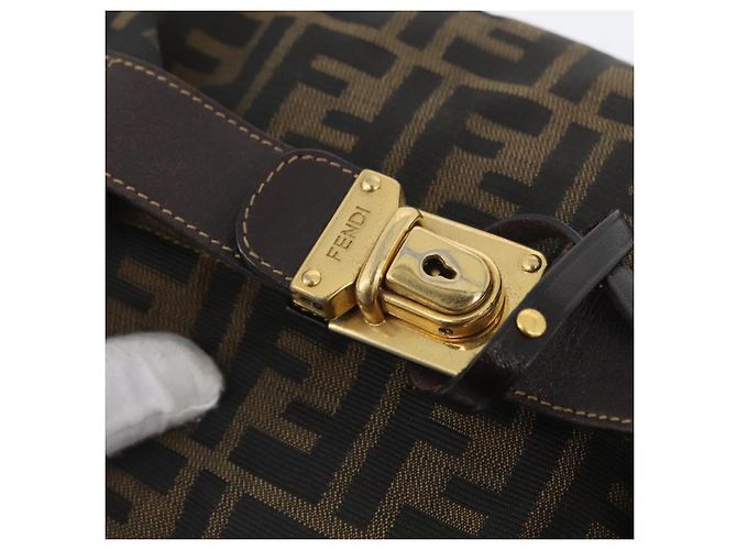 Borsa a mano Vanity in tela Zucca FENDI nera marrone oro Auth ARZ429 Nero D'oro - vista 18