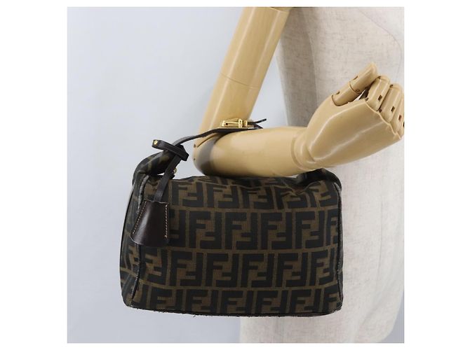 Borsa a mano Vanity in tela Zucca FENDI nera marrone oro Auth ARZ429 Nero D'oro - vista 25