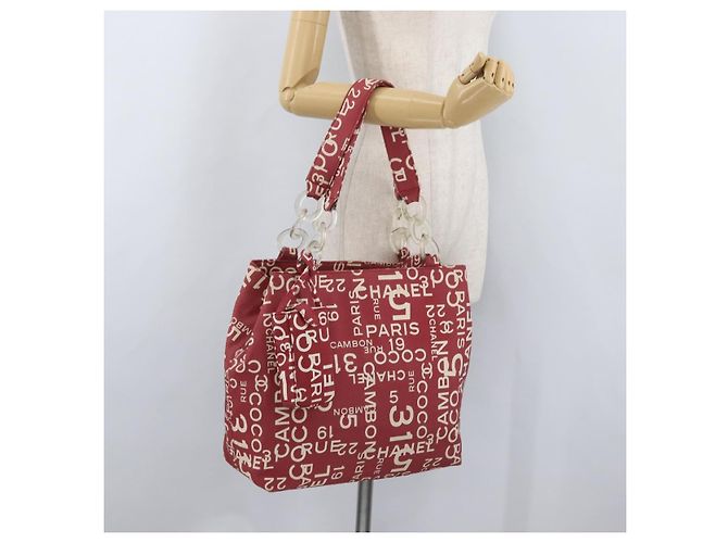 CHANEL Borsa Tote By Sea Line Canvas Rossa CC Auth BA11415A Rosso - vista 27