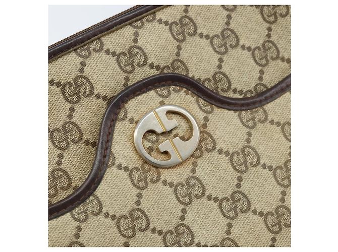 Gucci Borsa a Spalla GG Supreme PVC Beige Oro Auth ka3220 D'oro - vista 14