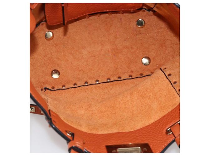 Bolso de mano de cuero Valentino con tachuelas 2 en 1 dorado naranja marrón Auth BA11416 - vista 12