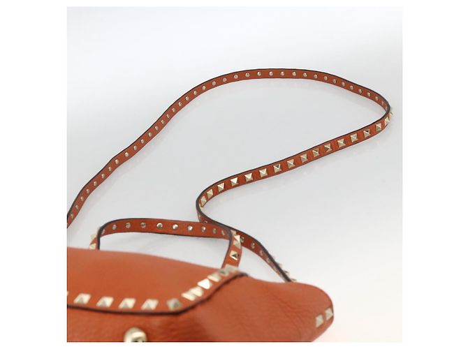 Bolso de mano de cuero Valentino con tachuelas 2 en 1 dorado naranja marrón Auth BA11416 - vista 14