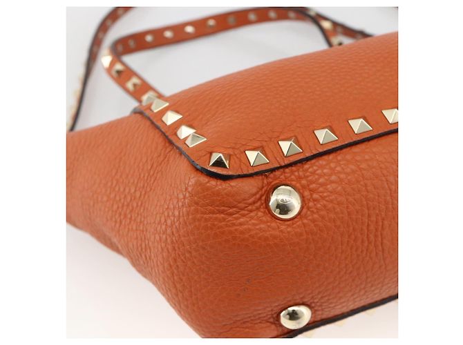 Bolso de mano de cuero Valentino con tachuelas 2 en 1 dorado naranja marrón Auth BA11416 - vista 15