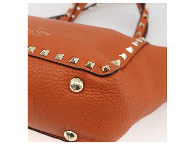 Bolso de mano de cuero Valentino con tachuelas 2 en 1 dorado naranja marrón Auth BA11416 - vista 16