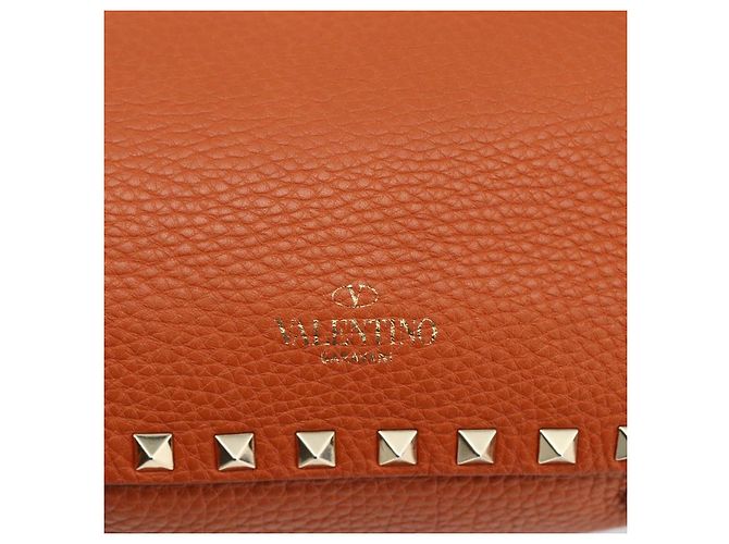 Bolso de mano de cuero Valentino con tachuelas 2 en 1 dorado naranja marrón Auth BA11416 - vista 18