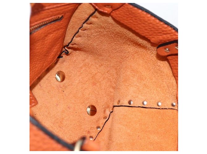 Bolso de mano de cuero Valentino con tachuelas 2 en 1 dorado naranja marrón Auth BA11416 - vista 19