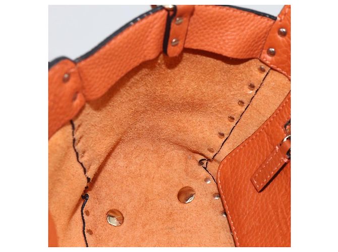 Bolso de mano de cuero Valentino con tachuelas 2 en 1 dorado naranja marrón Auth BA11416 - vista 20