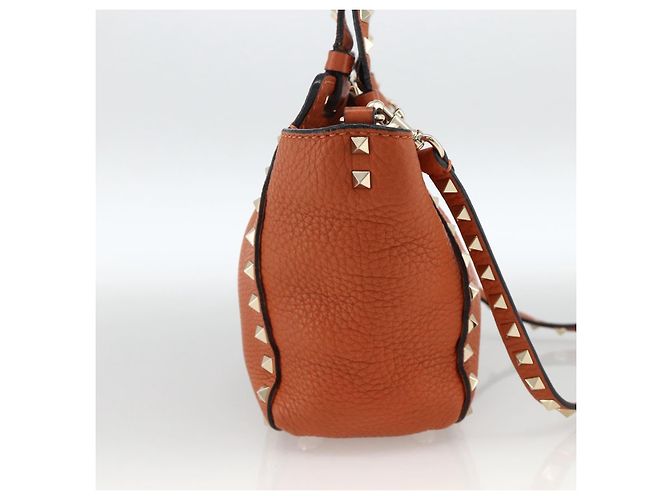 Bolso de mano de cuero Valentino con tachuelas 2 en 1 dorado naranja marrón Auth BA11416 - vista 3