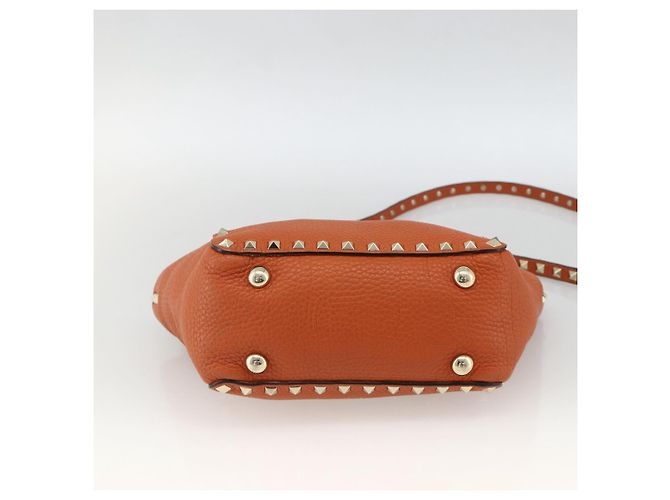 Bolso de mano de cuero Valentino con tachuelas 2 en 1 dorado naranja marrón Auth BA11416 - vista 5
