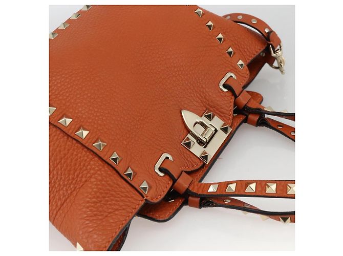 Bolso de mano de cuero Valentino con tachuelas 2 en 1 dorado naranja marrón Auth BA11416 - vista 6