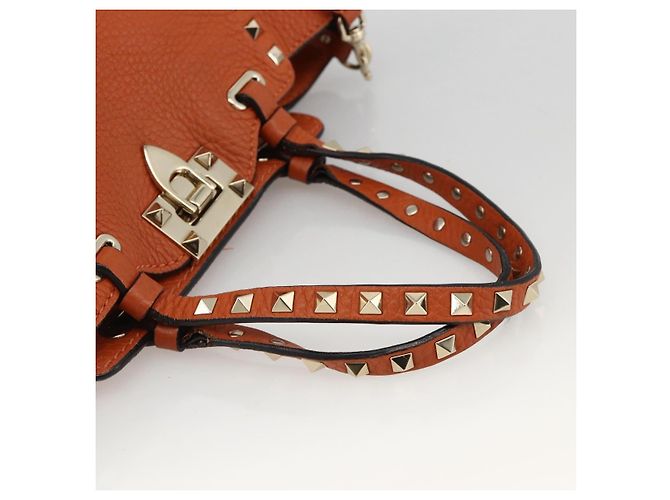 Bolso de mano de cuero Valentino con tachuelas 2 en 1 dorado naranja marrón Auth BA11416 - vista 7