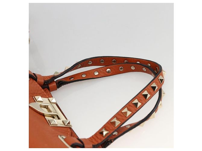 Bolso de mano de cuero Valentino con tachuelas 2 en 1 dorado naranja marrón Auth BA11416 - vista 8