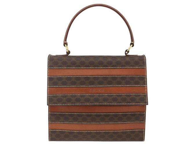 Céline Bolsa de mão em lona Macadam CELINE em couro PVC marrom dourado Auth 174439 - vista 2