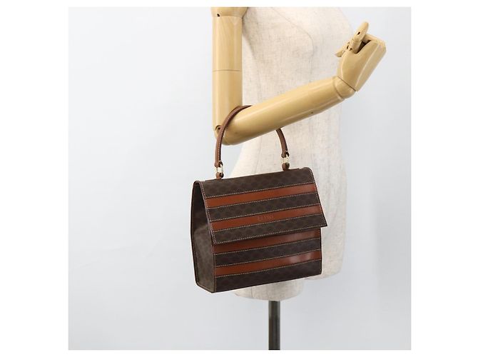 Céline Bolsa de mão em lona Macadam CELINE em couro PVC marrom dourado Auth 174439 - vista 22