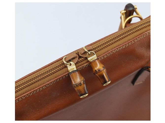 Borsa a mano Gucci Bamboo in pelle marrone oro 000 2058 0290 Auth bs33974 D'oro - vista 14