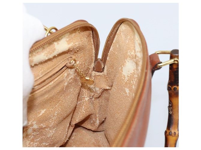 Borsa a mano Gucci Bamboo in pelle marrone oro 000 2058 0290 Auth bs33974 D'oro - vista 17