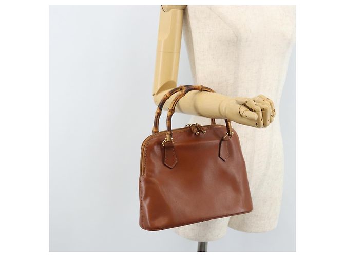 Borsa a mano Gucci Bamboo in pelle marrone oro 000 2058 0290 Auth bs33974 D'oro - vista 21