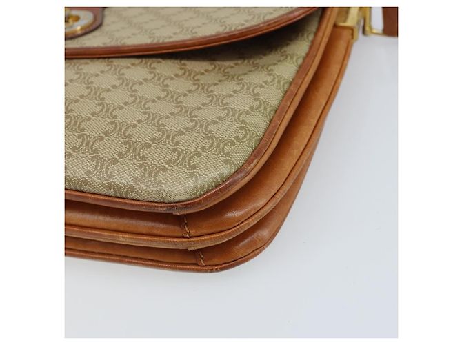 Céline Borsa a Spalla Circolare in Tela Macadam CELINE PVC Beige Oro Auth ARZ313 D'oro - vista 10