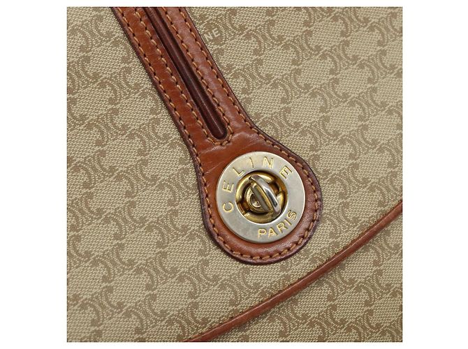 Céline Borsa a Spalla Circolare in Tela Macadam CELINE PVC Beige Oro Auth ARZ313 D'oro - vista 14