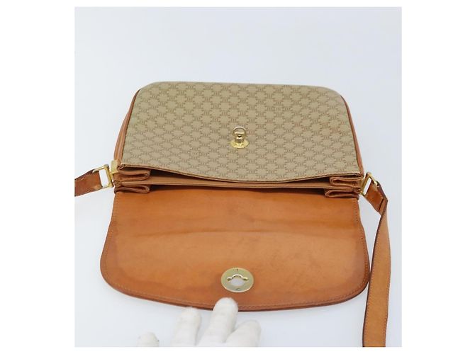 Céline Borsa a Spalla Circolare in Tela Macadam CELINE PVC Beige Oro Auth ARZ313 D'oro - vista 15