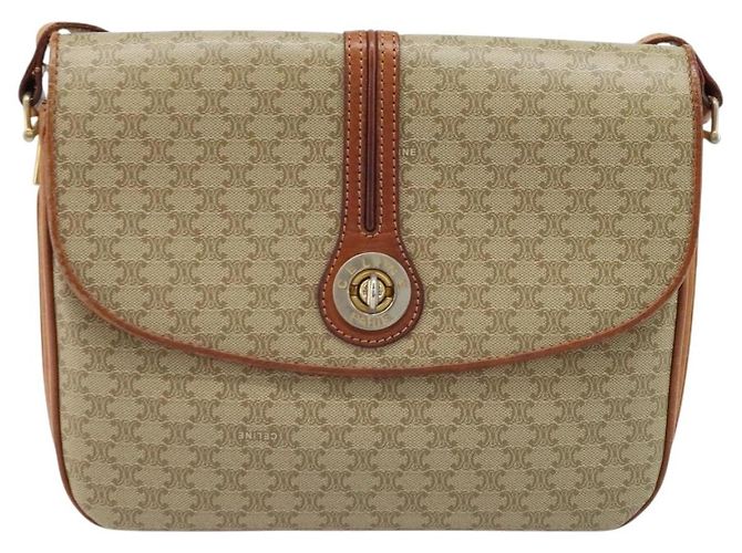 Céline Borsa a Spalla Circolare in Tela Macadam CELINE PVC Beige Oro Auth ARZ313 D'oro - vista 2