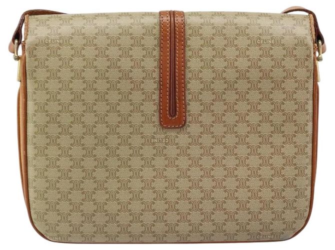 Céline Borsa a Spalla Circolare in Tela Macadam CELINE PVC Beige Oro Auth ARZ313 D'oro - vista 3