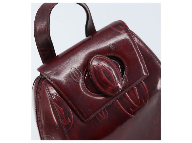 Mochila CARTIER Couro envernizado Vermelho Ouro Auth bs33722 Dourado - vista 16
