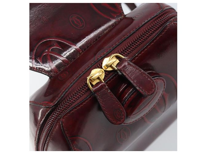 Mochila CARTIER Couro envernizado Vermelho Ouro Auth bs33722 Dourado - vista 18