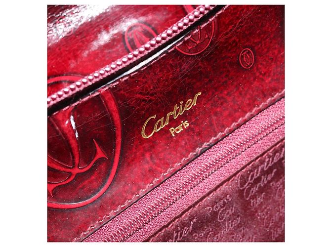 Mochila CARTIER Couro envernizado Vermelho Ouro Auth bs33722 Dourado - vista 19