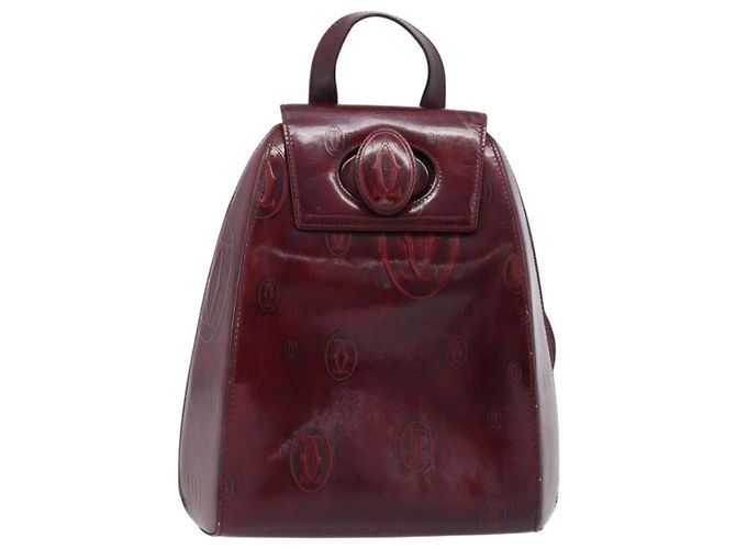 Mochila CARTIER Couro envernizado Vermelho Ouro Auth bs33722 Dourado - vista 2