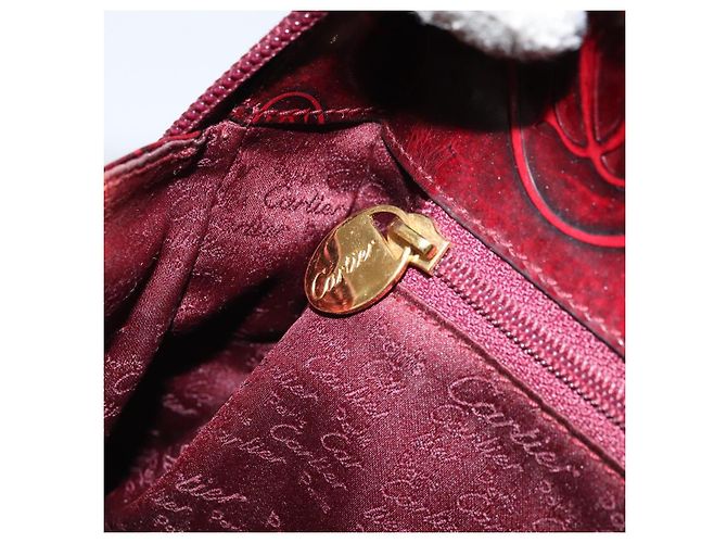Mochila CARTIER Couro envernizado Vermelho Ouro Auth bs33722 Dourado - vista 23