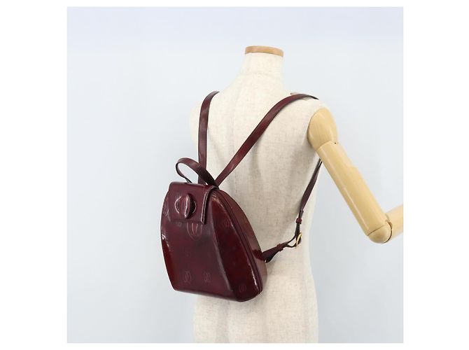 Mochila CARTIER Couro envernizado Vermelho Ouro Auth bs33722 Dourado - vista 25