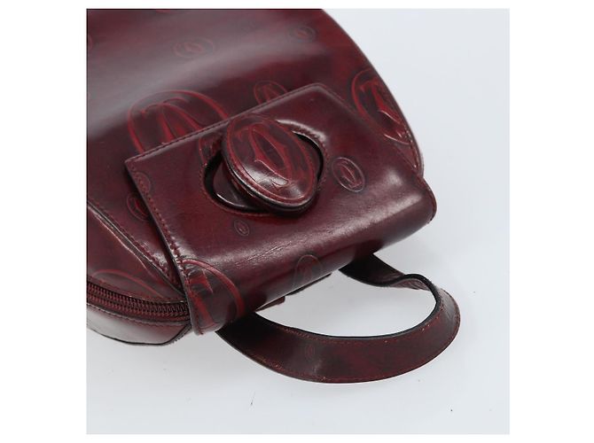 Mochila CARTIER Couro envernizado Vermelho Ouro Auth bs33722 Dourado - vista 6