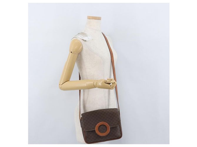 Céline Sac à épaule en toile Macadam CELINE en cuir PVC marron doré Auth 173698A - vue 23