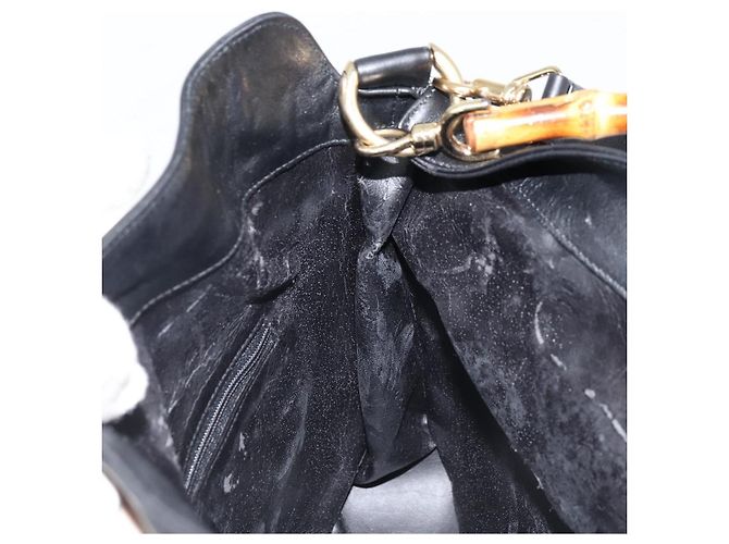 Borsa a Spalla in Pelle Gucci Bamboo 2way Nera Oro 001 0166 1638 Auth BA11278 Nero D'oro - vista 18
